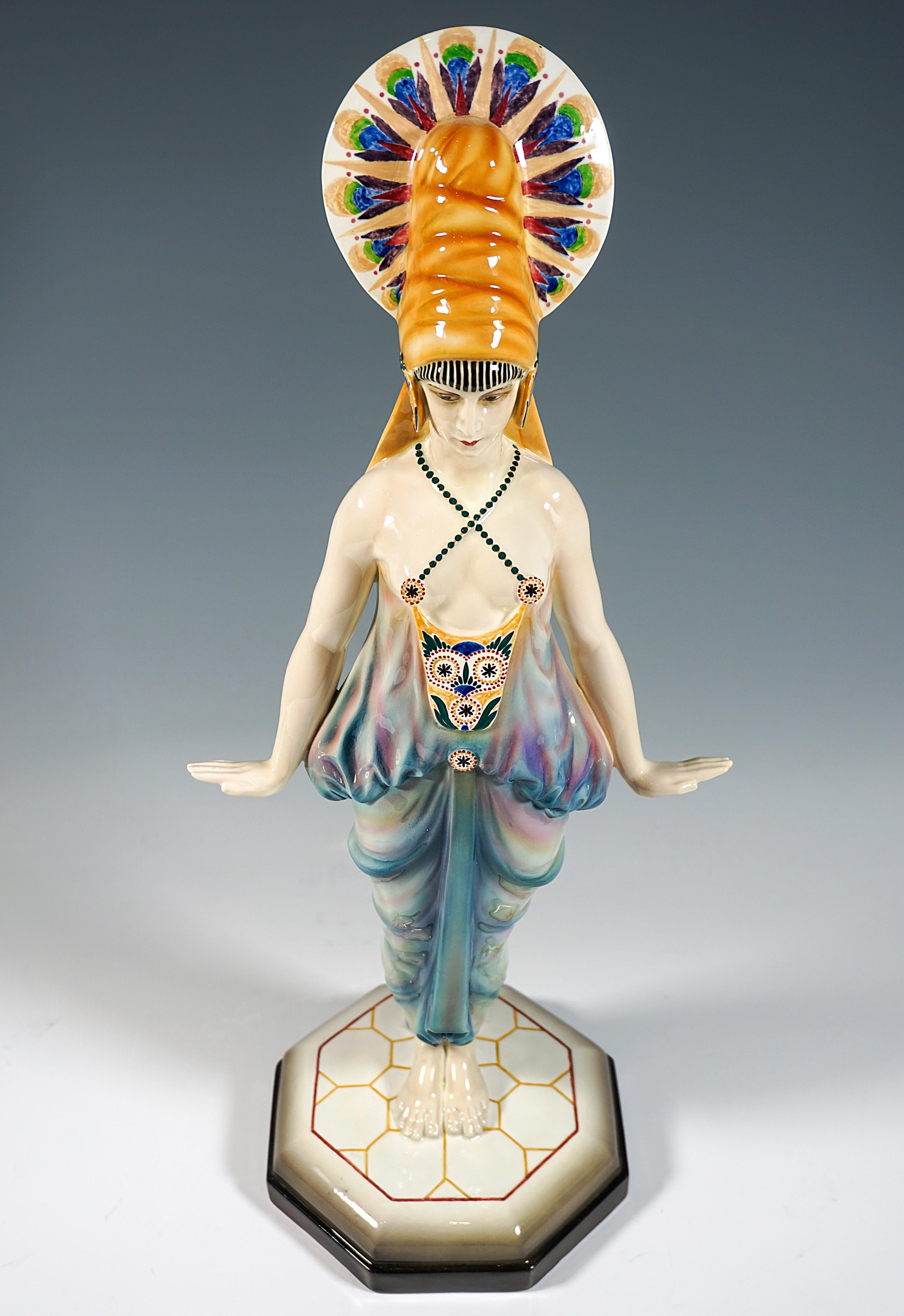 Hand-Crafted Dancer Posing In Exotic Costume by Josef Kostial, Goldscheider Vienna, ca 1926