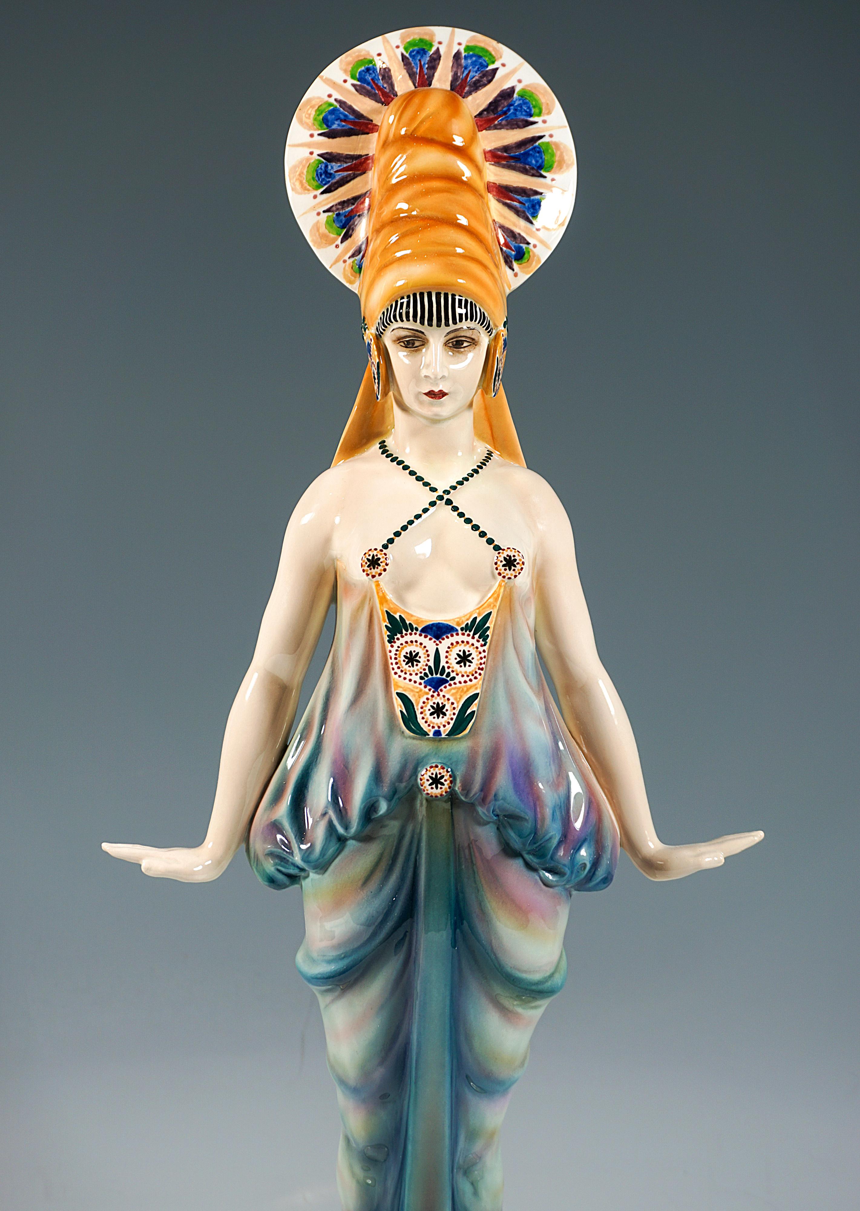 Early 20th Century Dancer Posing In Exotic Costume by Josef Kostial, Goldscheider Vienna, ca 1926