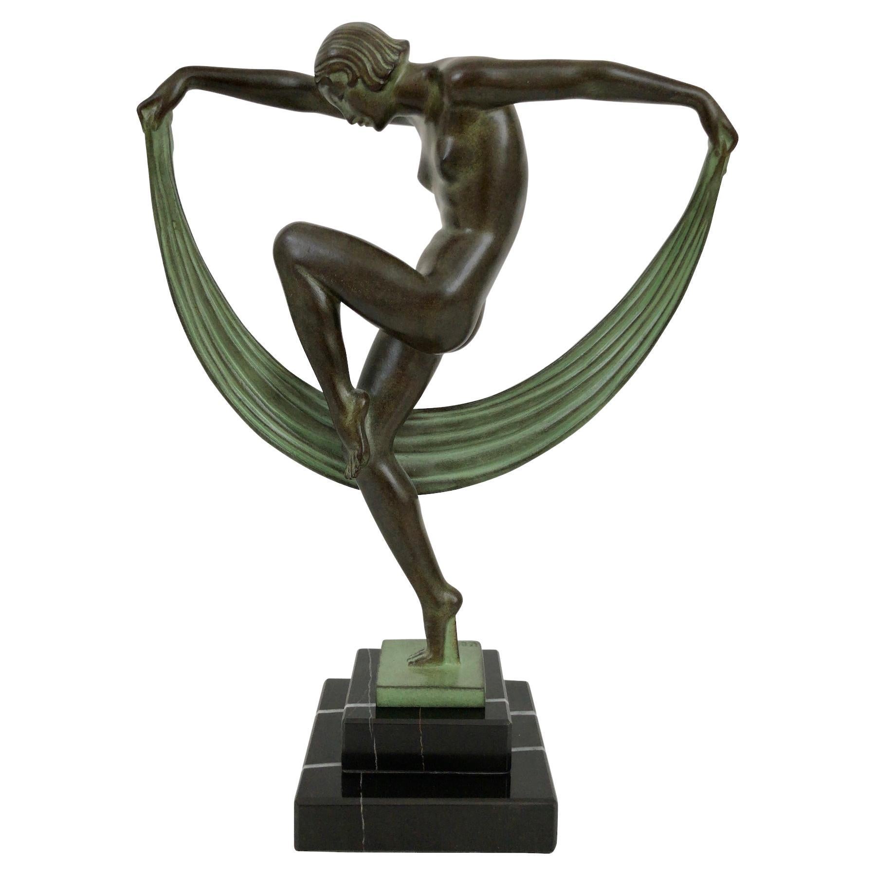 Dancer-Skulptur aus Zinn, Folie von Denis, Original Max Le Verrier
