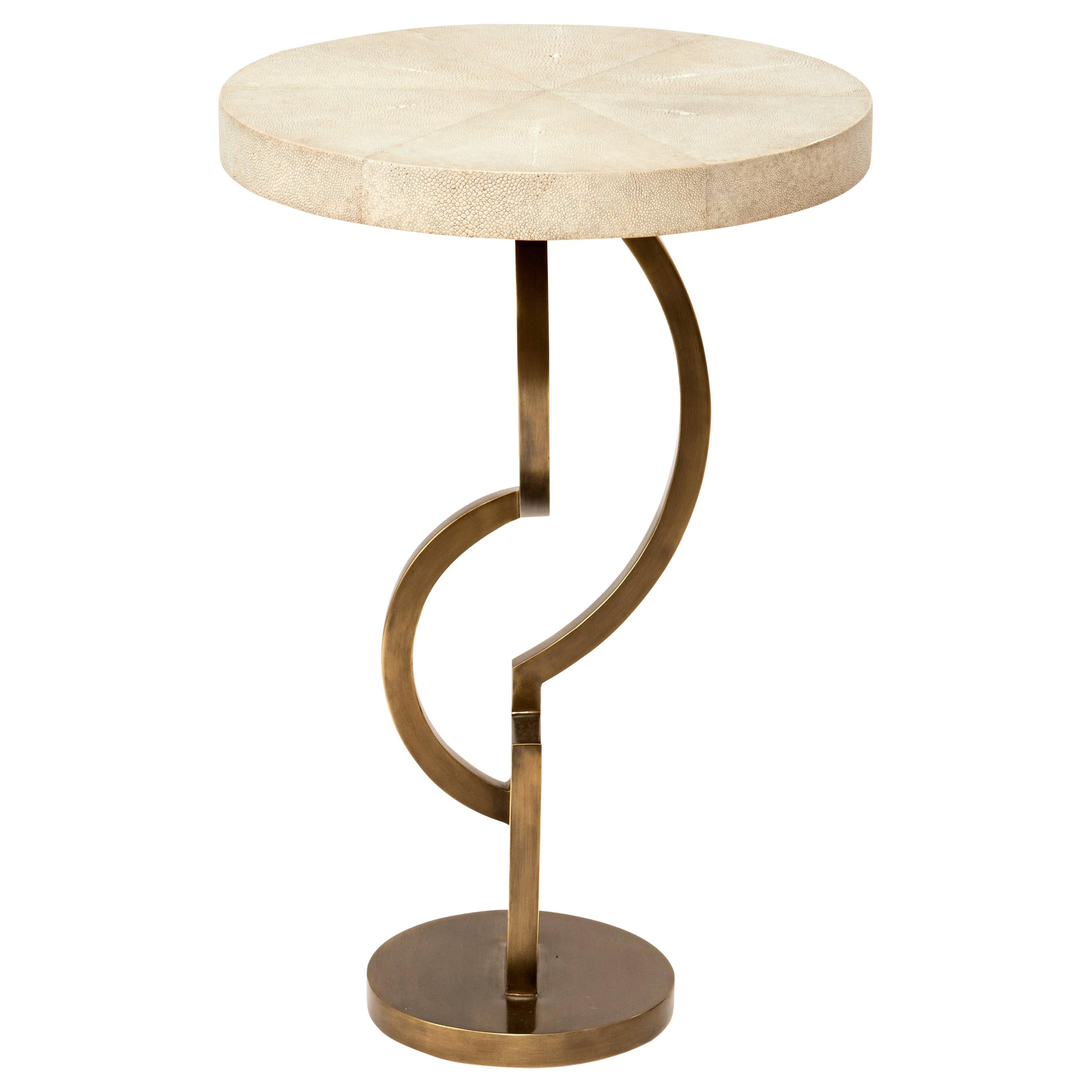 Dancer Side Table in Cream Shagreen and Bronze-Patina Brass, R & Y Augousti