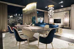 Dancer Suspension lamp, grey Murano glass and cut crystal elements by Multiforme