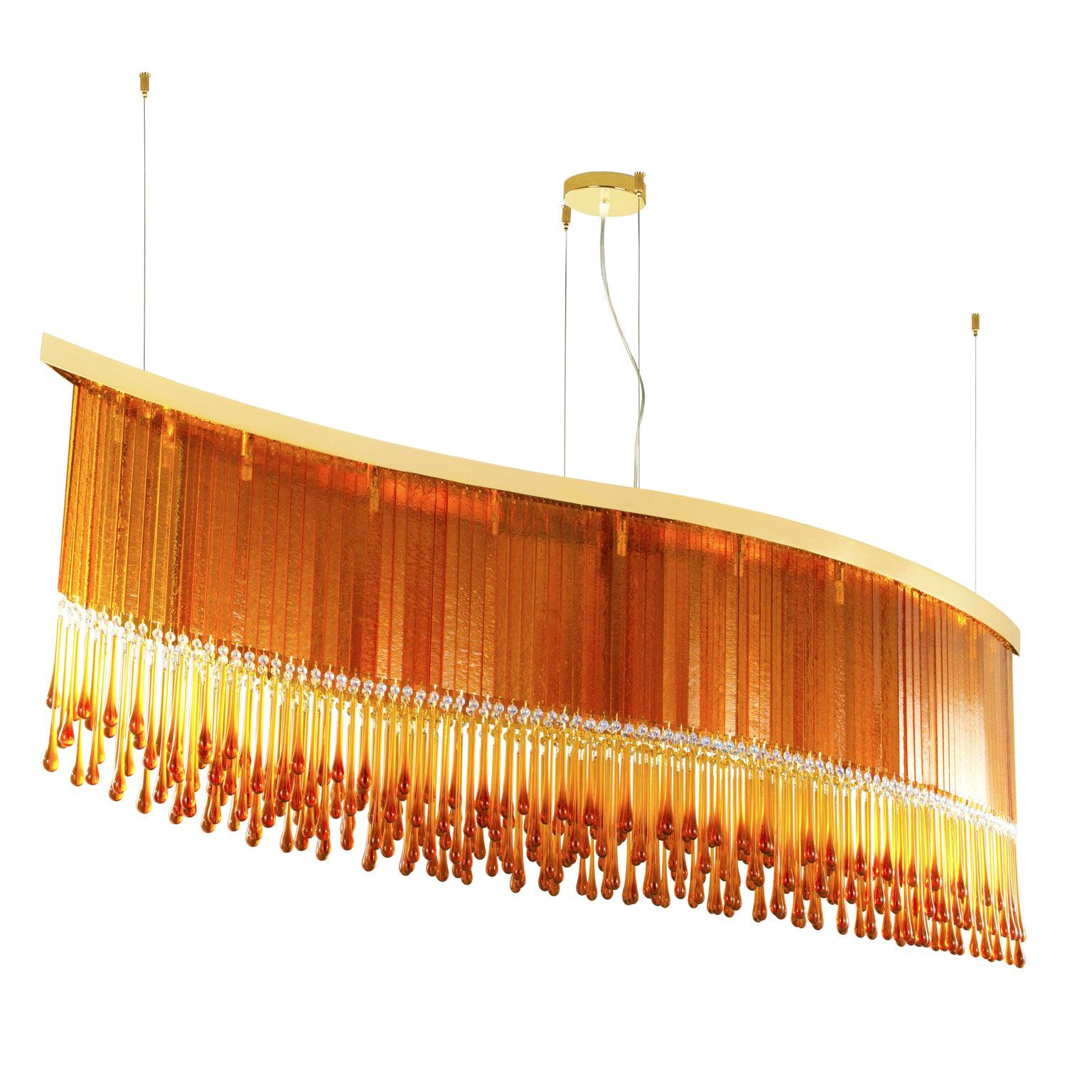 Suspension lamp amber Murano glass listels and faceted elements by Multiforme For Sale