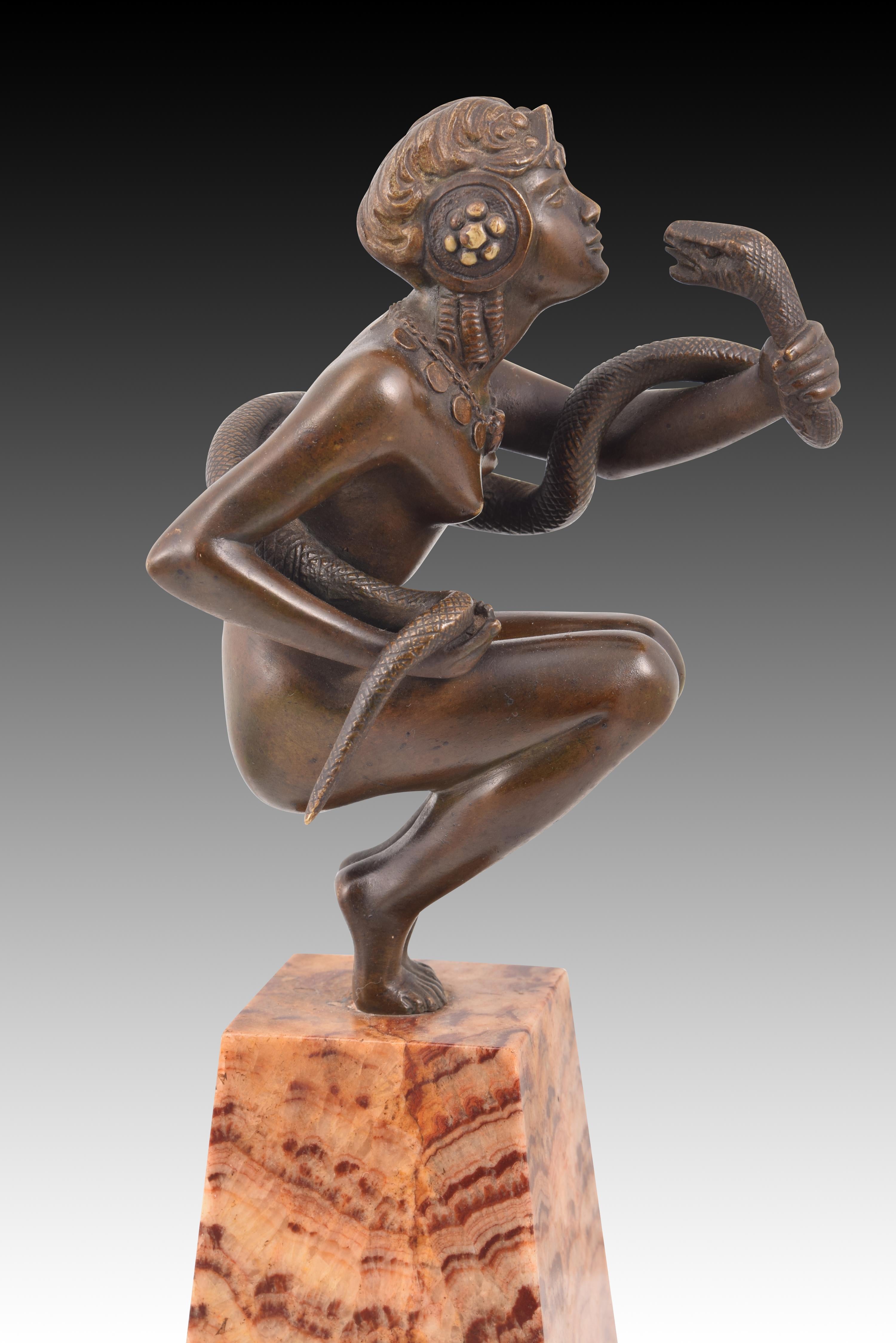 Dancer with snake or Cleopatra. Bronze, marble. DEVENET, Claude-Marie For Sale 6