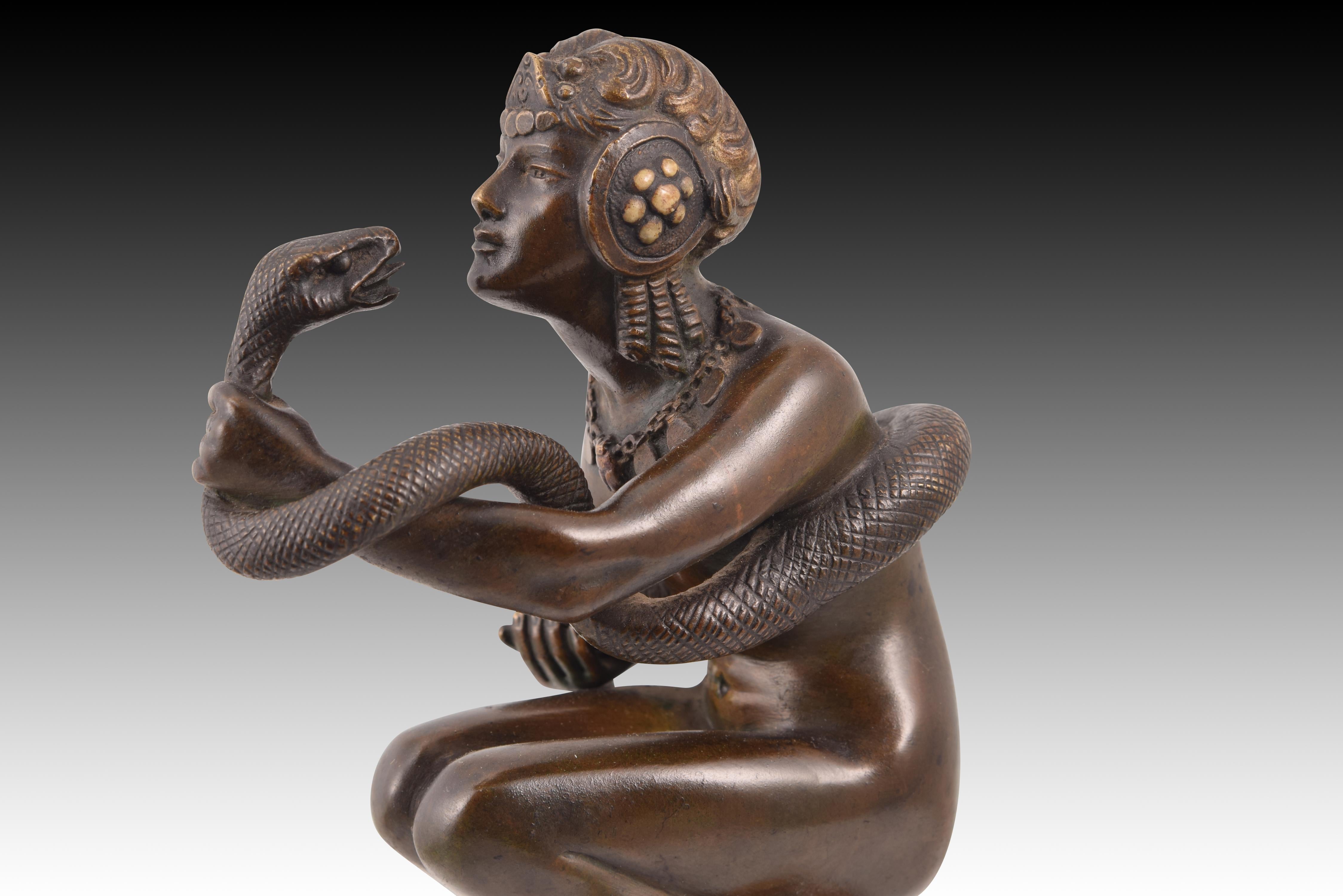 Dancer with snake or Cleopatra. Bronze, marble. DEVENET, Claude-Marie In Good Condition For Sale In Madrid, ES