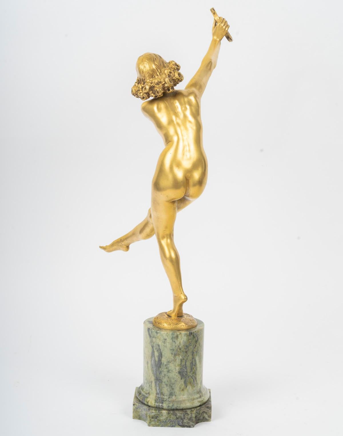 XX secolo Ballerina con tamburello, scultura in bronzo dorato, periodo Art Déco, circa 1930. in vendita