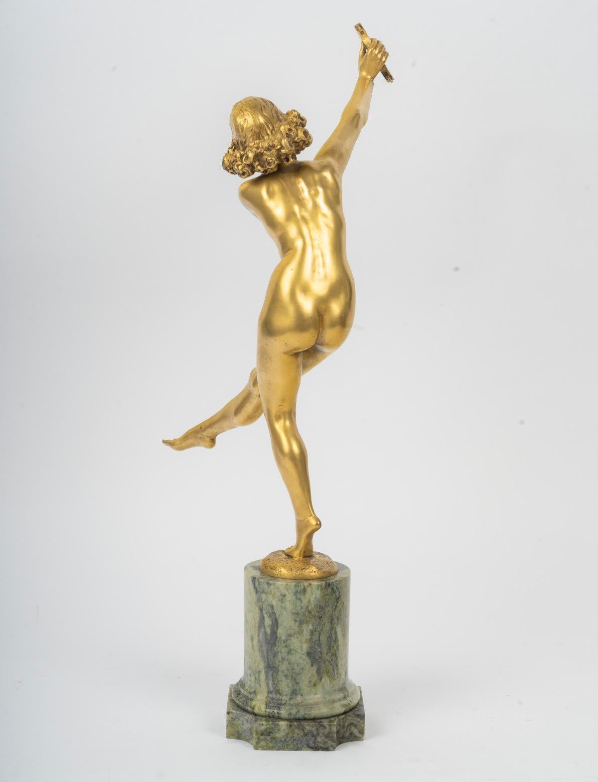 Bronzo Ballerina con tamburello, scultura in bronzo dorato, periodo Art Déco, circa 1930. in vendita