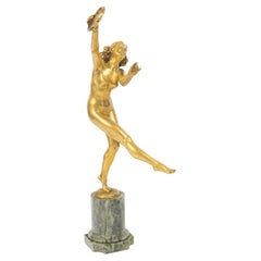 Dancer with Tambourine, Gilded Bronze Sculpture, Art Deco Period, Circa 1930.