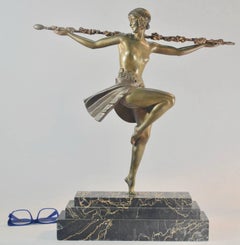 Dancer with Thyrsus by Pierre Le Faguays Art Deco Bronze Statue