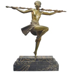 Dancer with Thyrsus by Pierre Le Faguays Art Deco Bronze Statue
