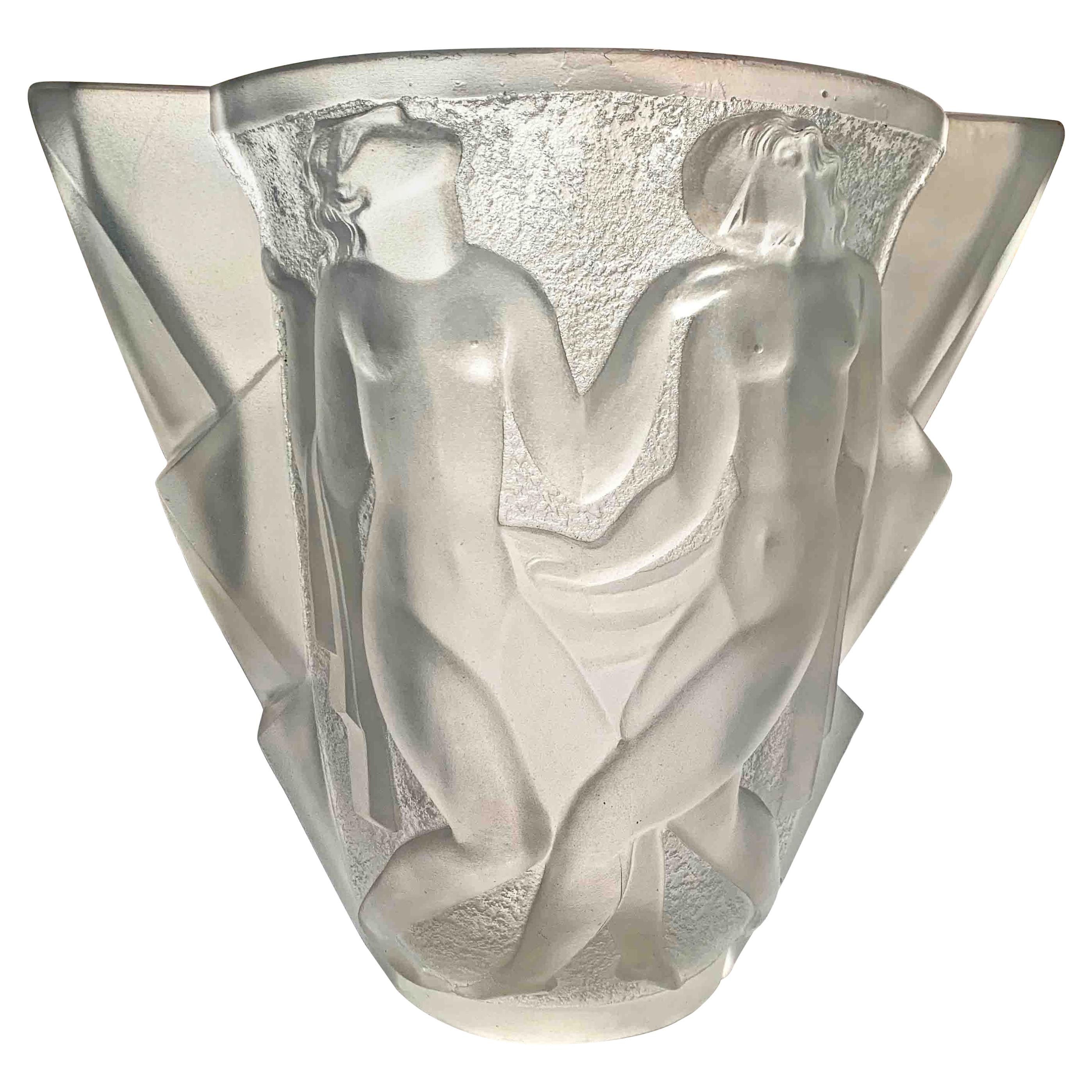 "Dancers, " Fabulous, Rare High Style Art Deco Vase by Cazaux for Gueron