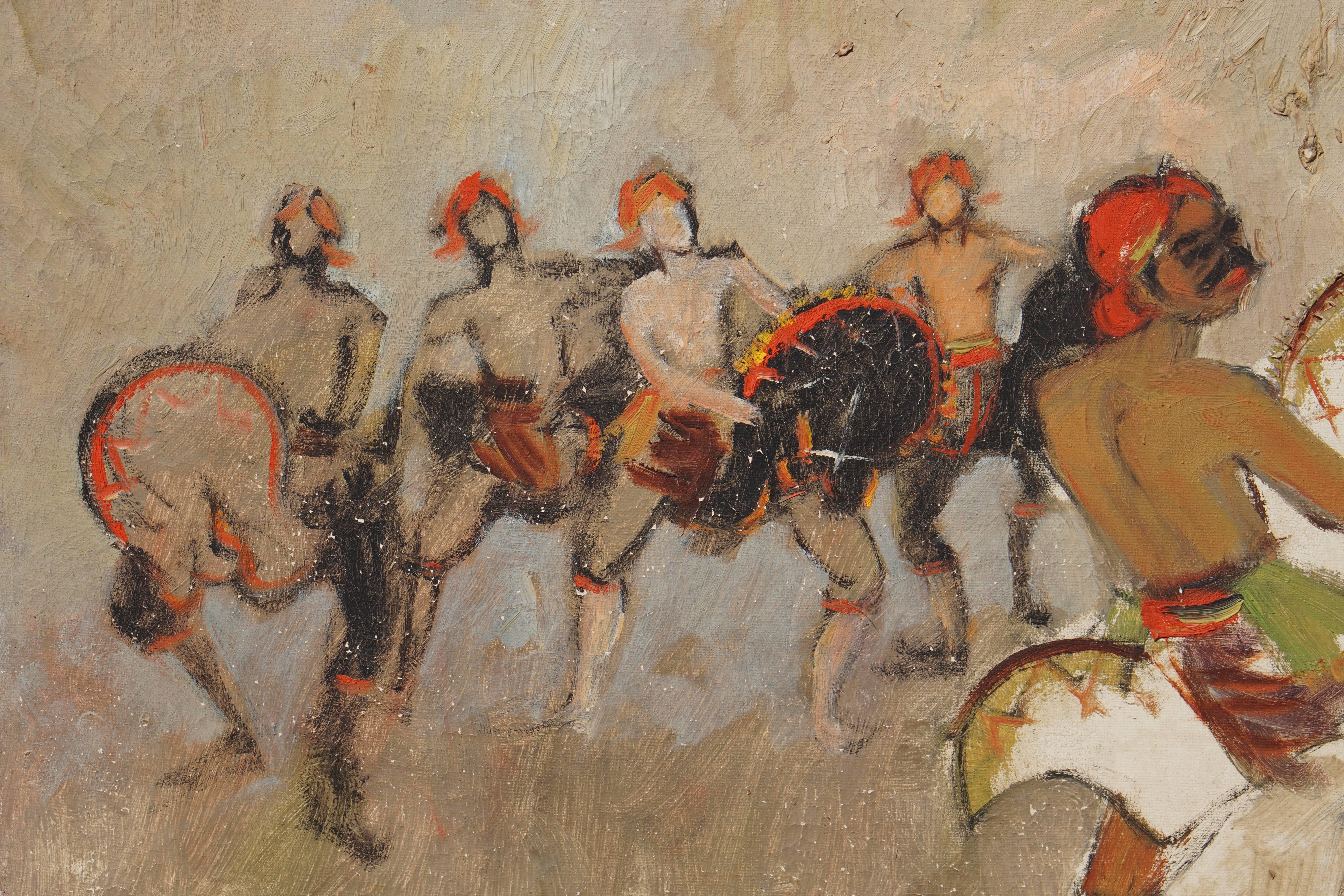 Indonesian Dancers Painting by Bagong Kussudiardja, Indonesia, 1950s For Sale