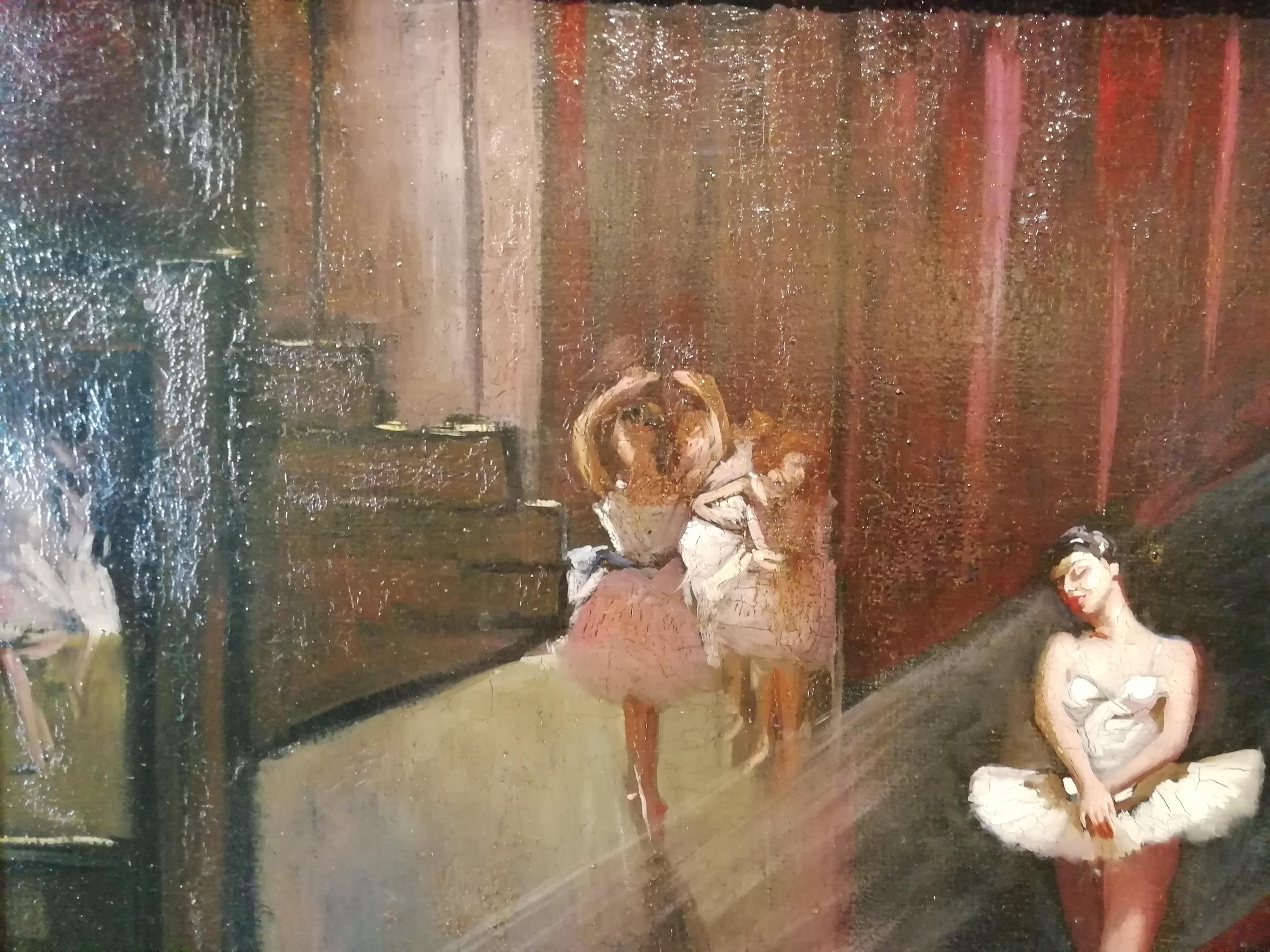 Dancers, Ruiz Oil France Painting 20th Century Degas Dance Impressionism In Good Condition For Sale In Rome, Italy
