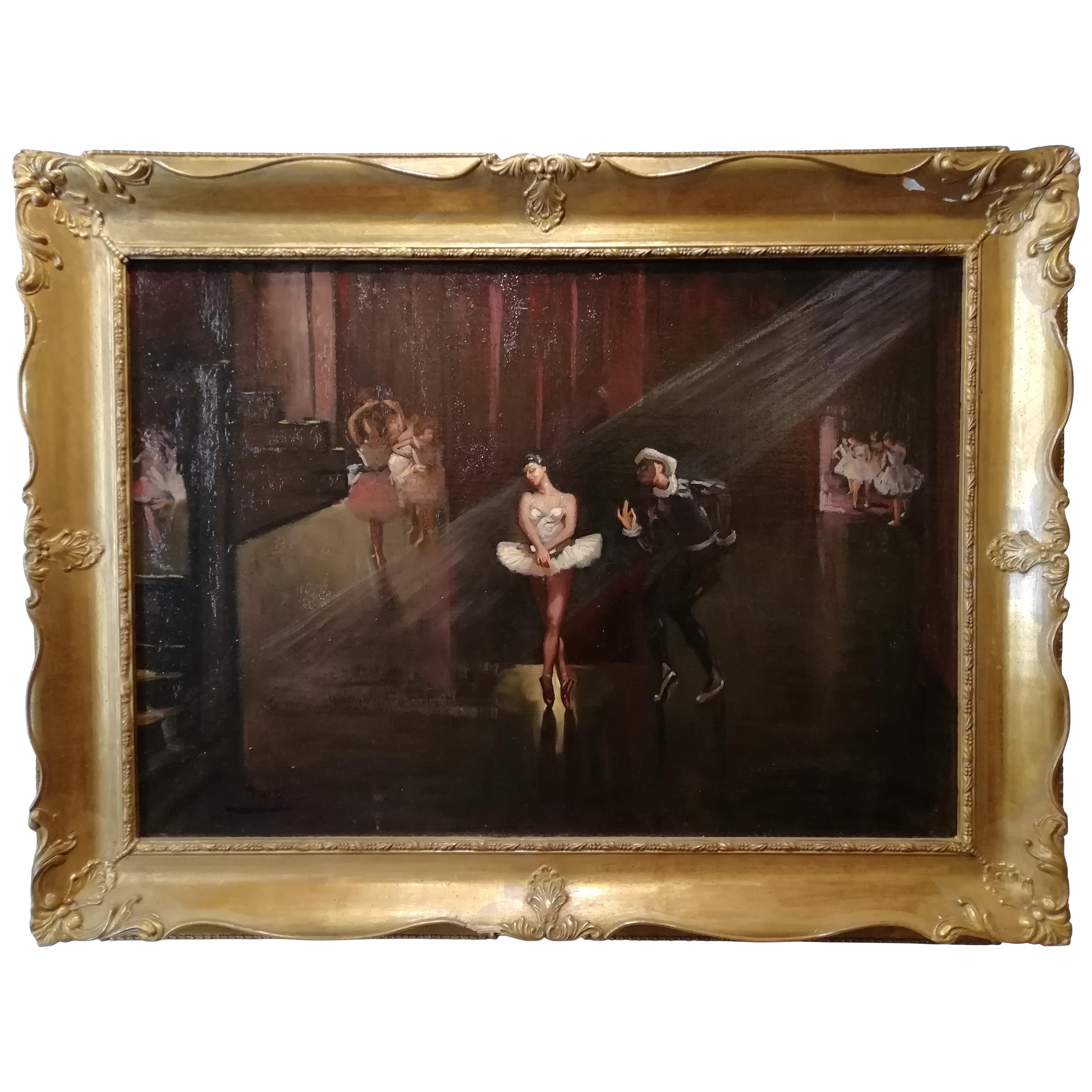 Dancers, Ruiz Oil France Painting 20th Century Degas Dance Impressionism For Sale
