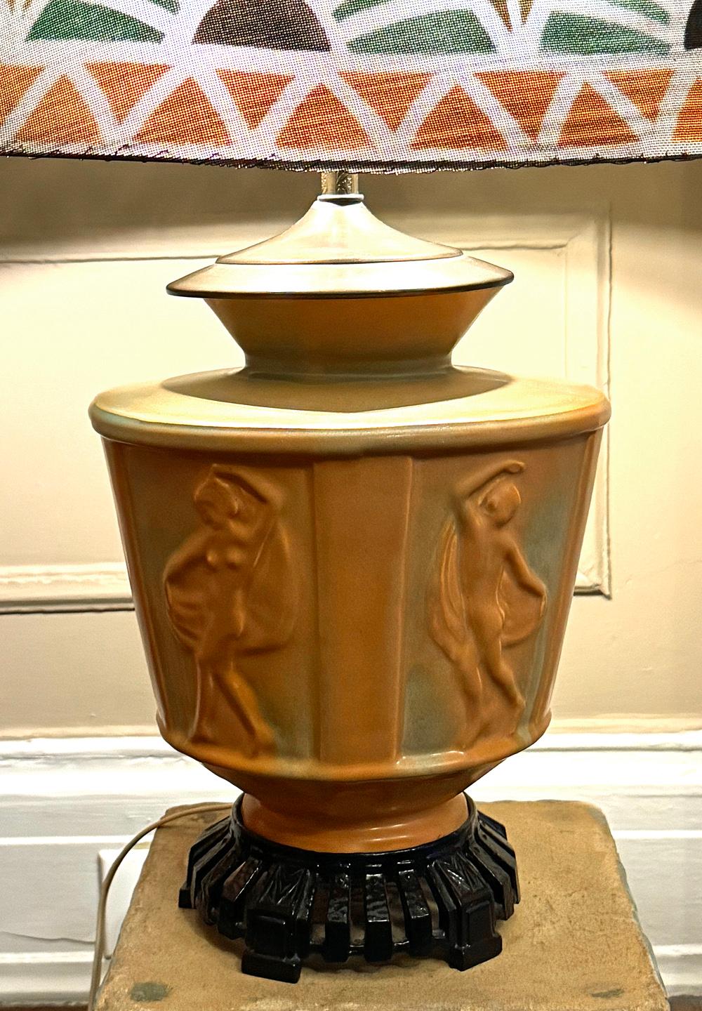 This bold and vivid lamp from the late 1920s captures a phenomenon that started in the late 19th century and continued into the Art Deco period -- female figures dancing with flowing veils and fluttering fabrics.  Loïe Fuller began the trend in the