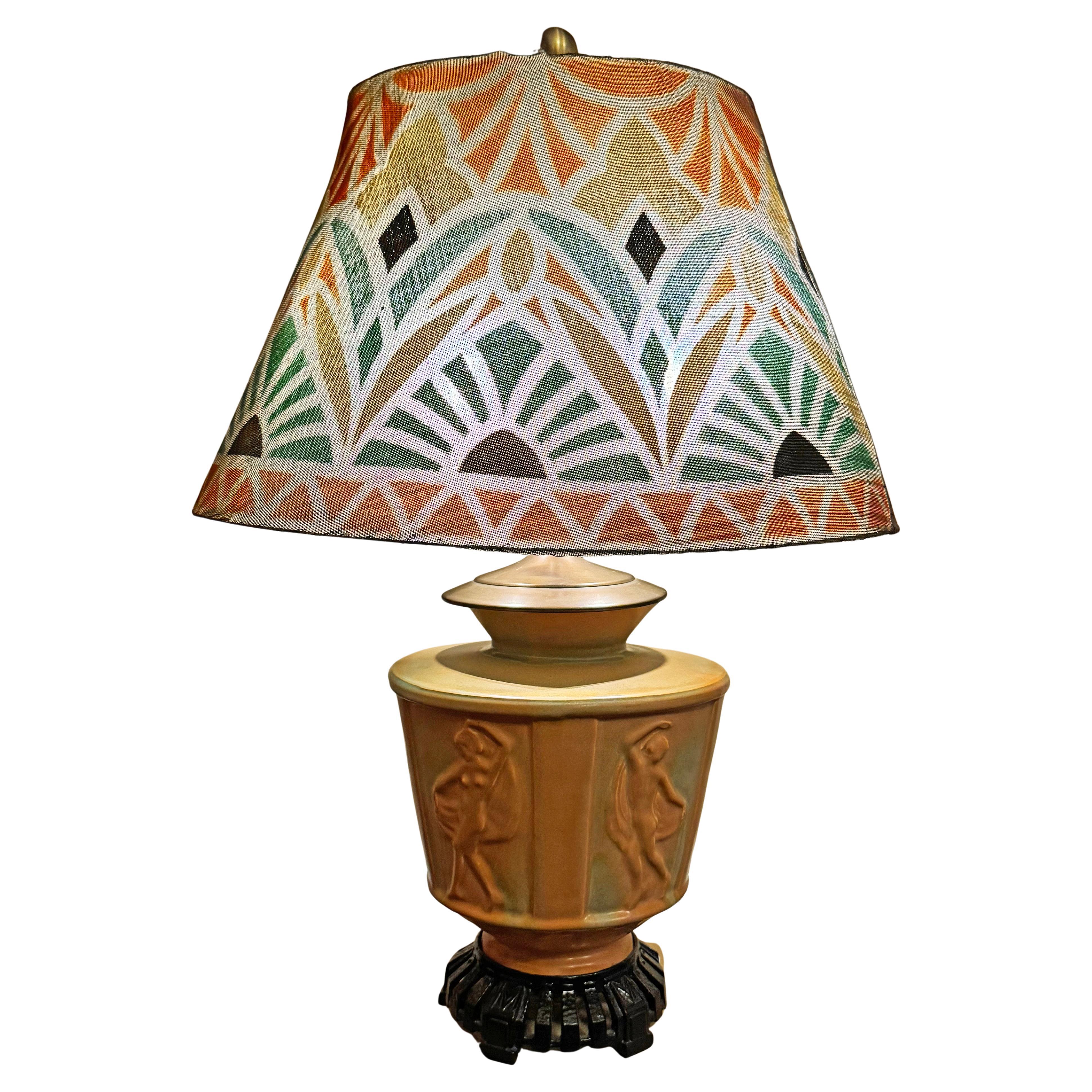 "Dancers w/ Veils", Art Deco Lamp w/ Nude Female Figures, Unique Wire Mesh Shade For Sale