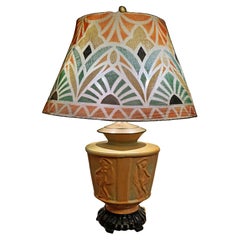 "Dancers w/ Veils", Art Deco Lamp w/ Nude Female Figures, Unique Wire Mesh Shade