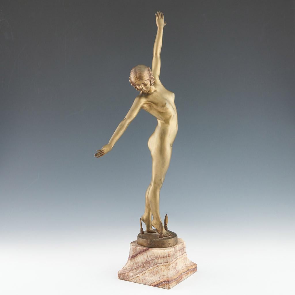 French 'Danceuse aux Lances' Art Deco Bronze Sculpture by F Ouillon Carrere 1919 For Sale