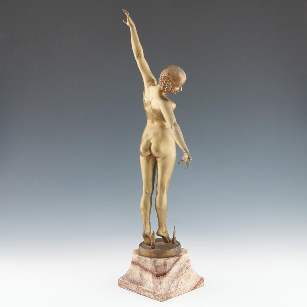 'Danceuse aux Lances' Art Deco Bronze Sculpture by F Ouillon Carrere 1919 In Good Condition For Sale In Forest Row, East Sussex