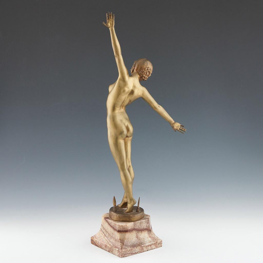 Early 20th Century 'Danceuse aux Lances' Art Deco Bronze Sculpture by F Ouillon Carrere 1919 For Sale