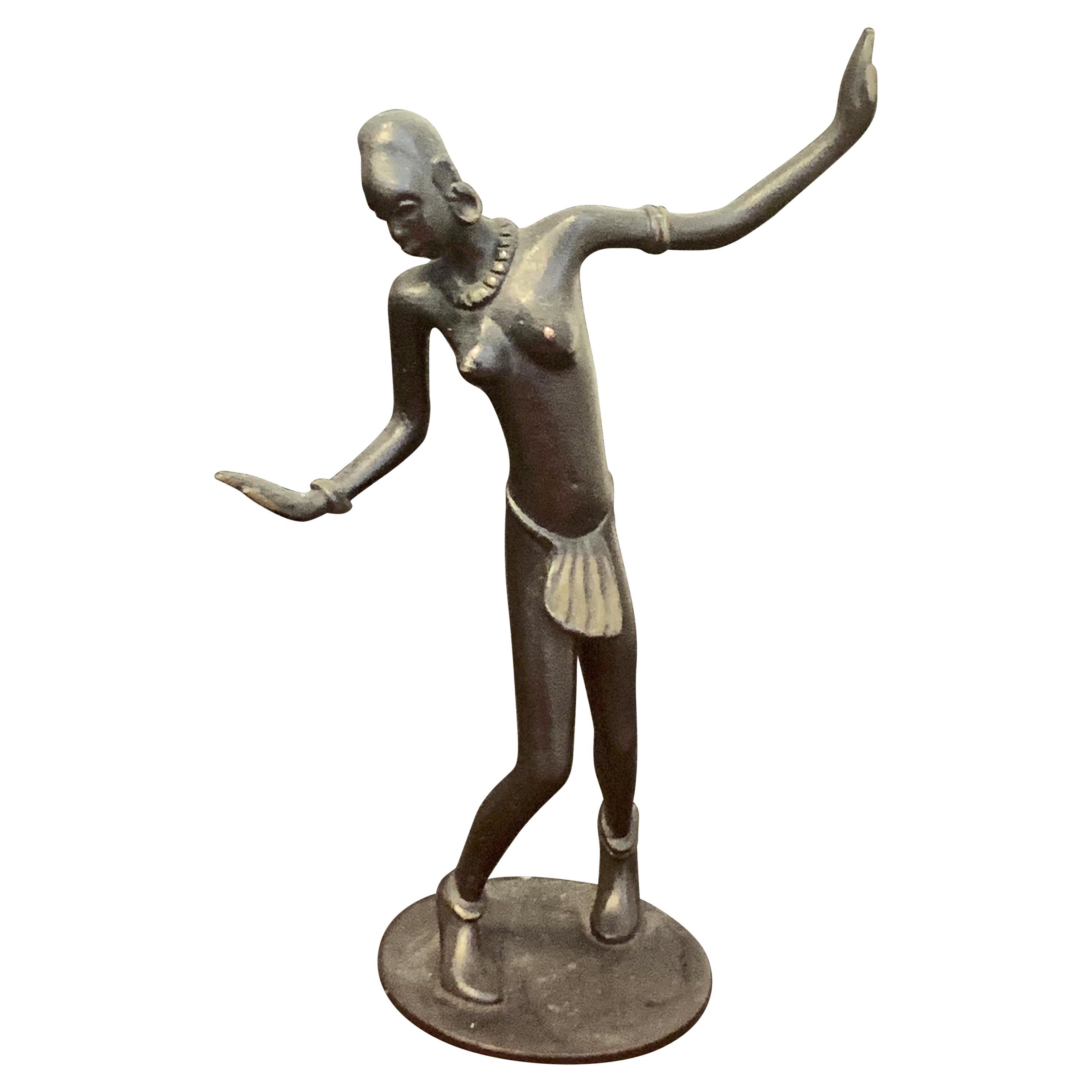 "Dancing African, " Rare Bronze Art Deco Sculpture by Hagenauer Contemporary