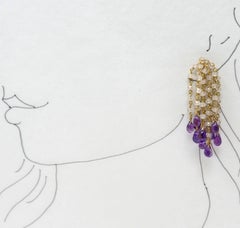 18 Karat Chalcedony and Amethyst Gold Bead Drop Earrings
