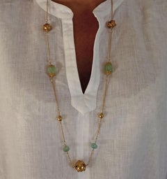 Beryl Aquamarine Gold and Precious Stone Sautoir Bead Necklace