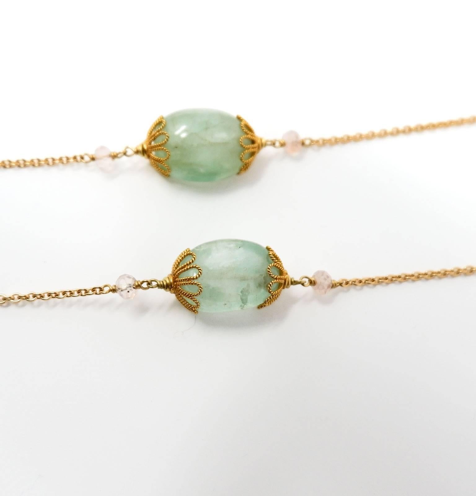 Beryl Aquamarine Gold and Precious Stone Sautoir Bead Necklace In New Condition For Sale In London, Stockholm