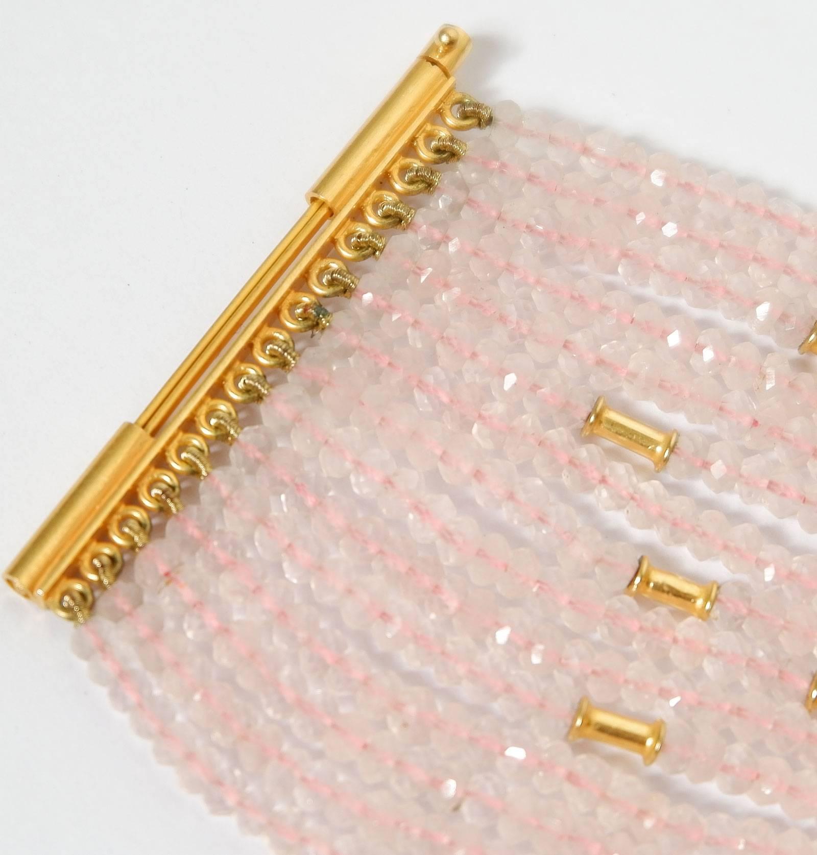 Boho Rose Quartz and Gold Bead Cuff Bracelet 1