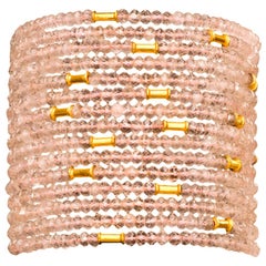 Boho Rose Quartz and Gold Bead Cuff Bracelet