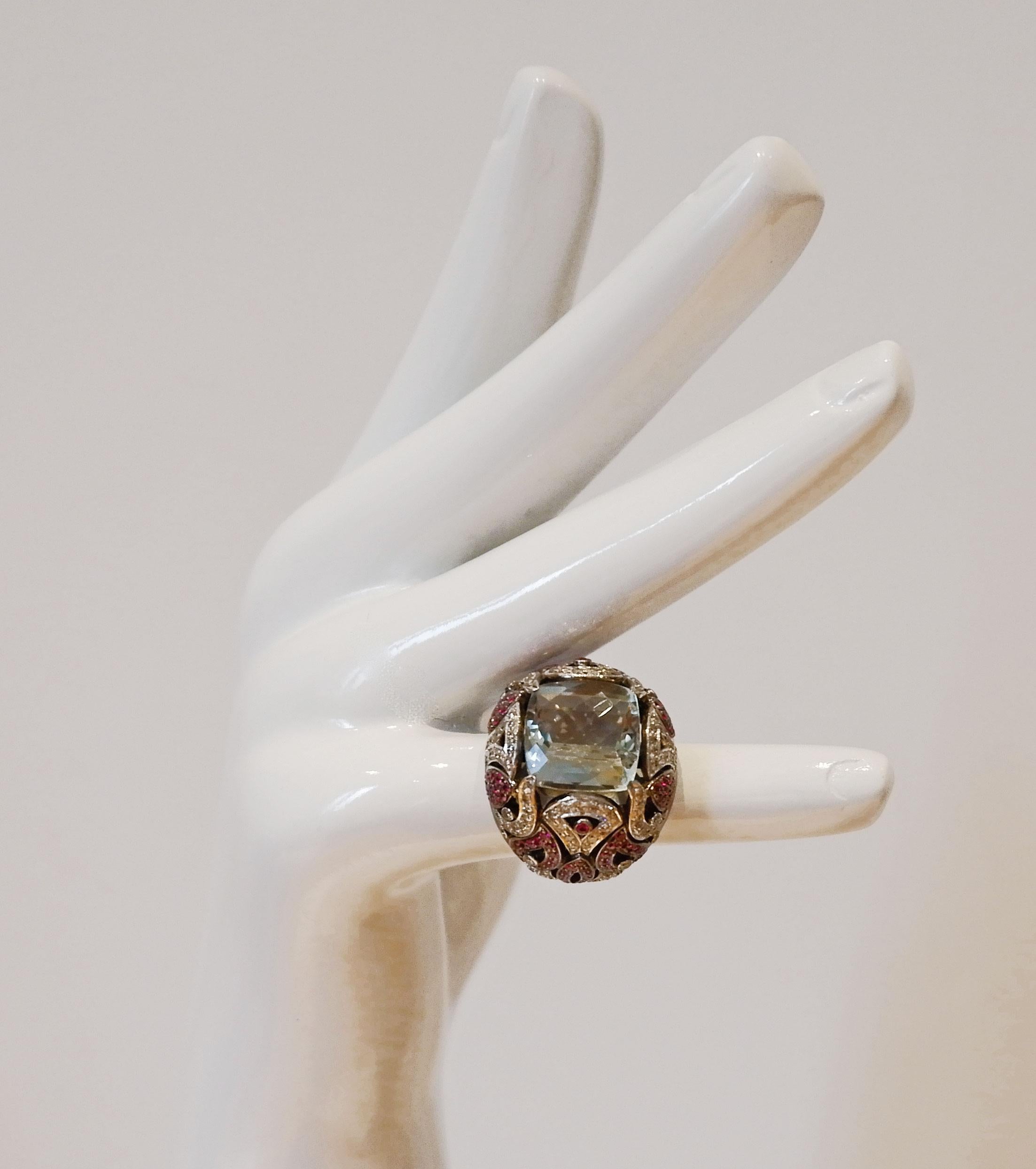 Green Amethyst Pink Sapphire and Diamond Ring For Sale 2