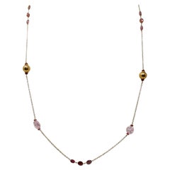 Pink Beryl and Rubellite Gold Bead Sautoir Necklace