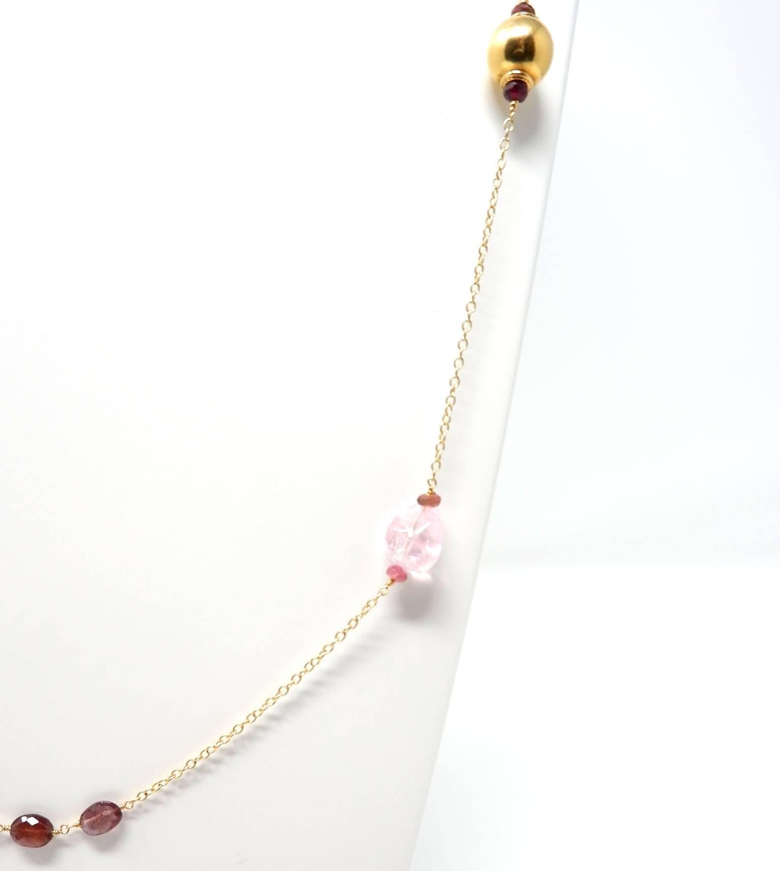 Women's Pink Beryl and Rubellite Gold Bead Sautoir Necklace For Sale