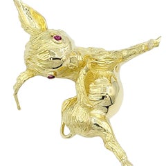Dancing Burro / Donkey Brooch with Ruby Eyes in 18 Karat Yellow Gold
