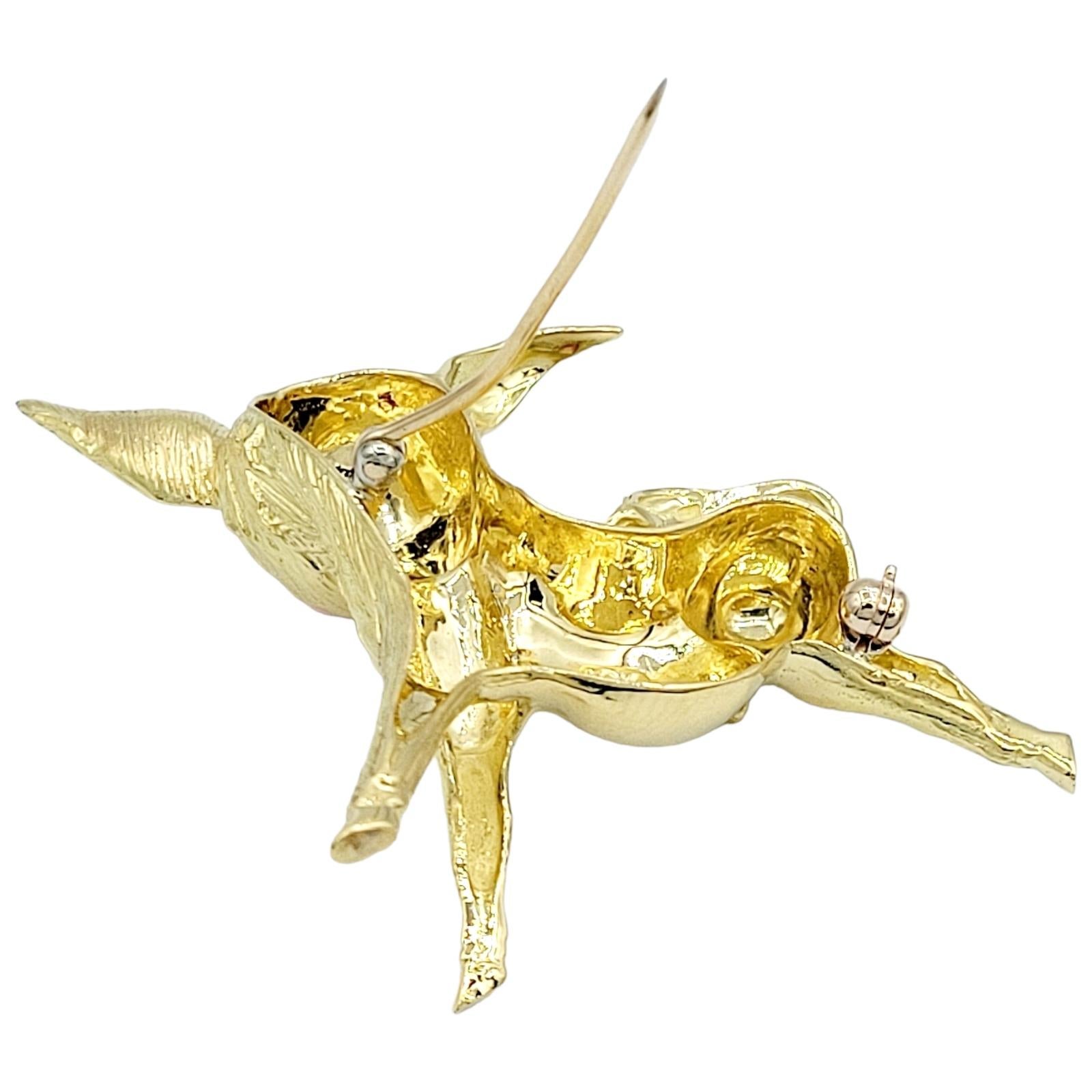 Women's or Men's Dancing Burro / Donkey Brooch with Ruby Eyes in 18 Karat Yellow Gold For Sale