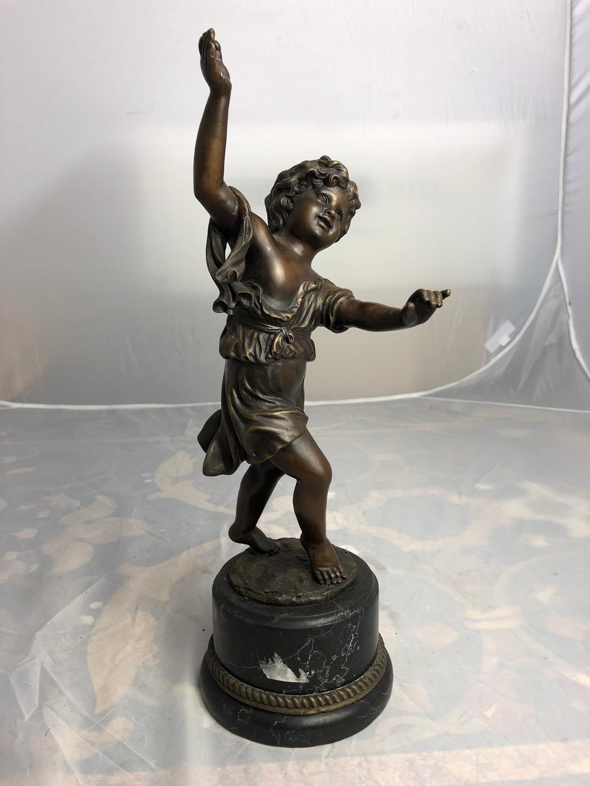 A 20th century dancing child bronze. A Playful bronze figure of a little girl that can dance with the greatest of ease. An eye-catching matching many styles, from Baroque to contemporary. For the dresser or display a pretty accessory in the house.