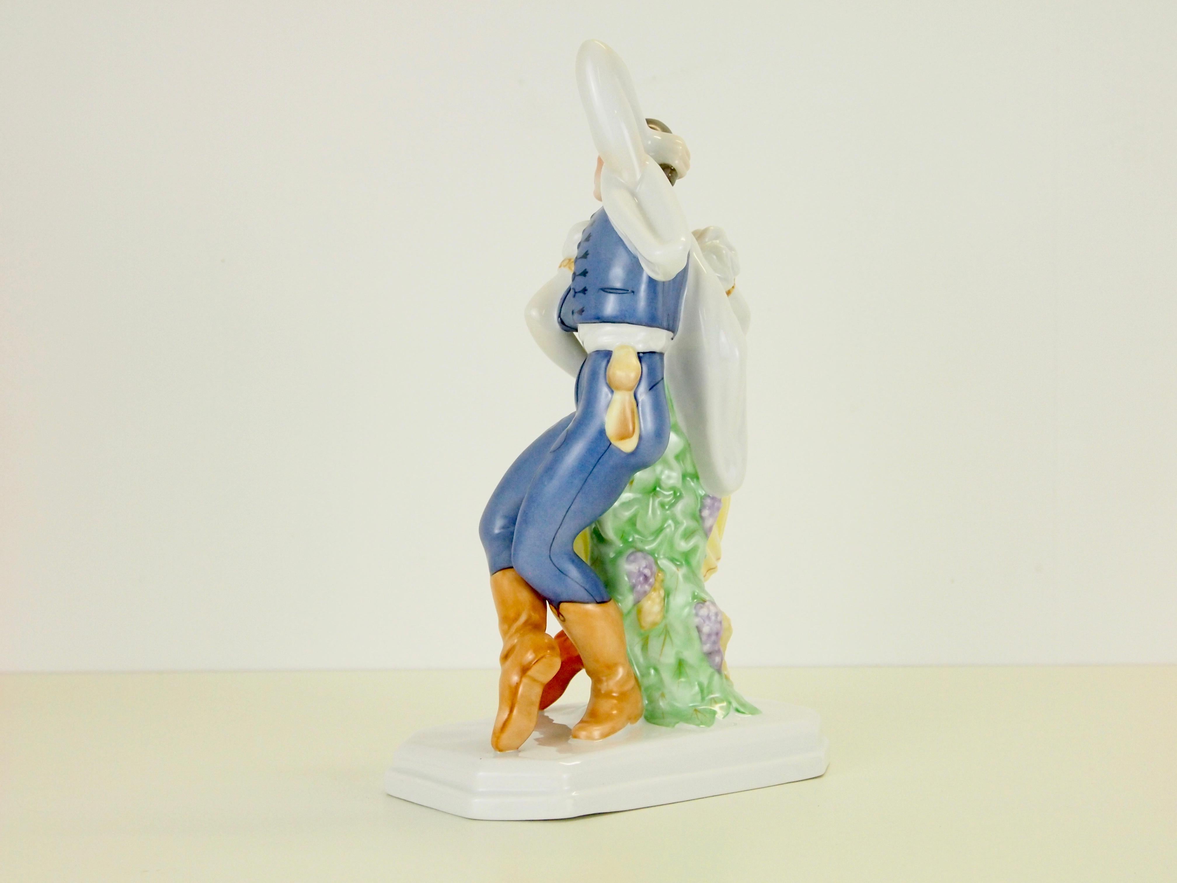 Romantic Dancing Couple Porcelain Figurine by Herend Hungary For Sale