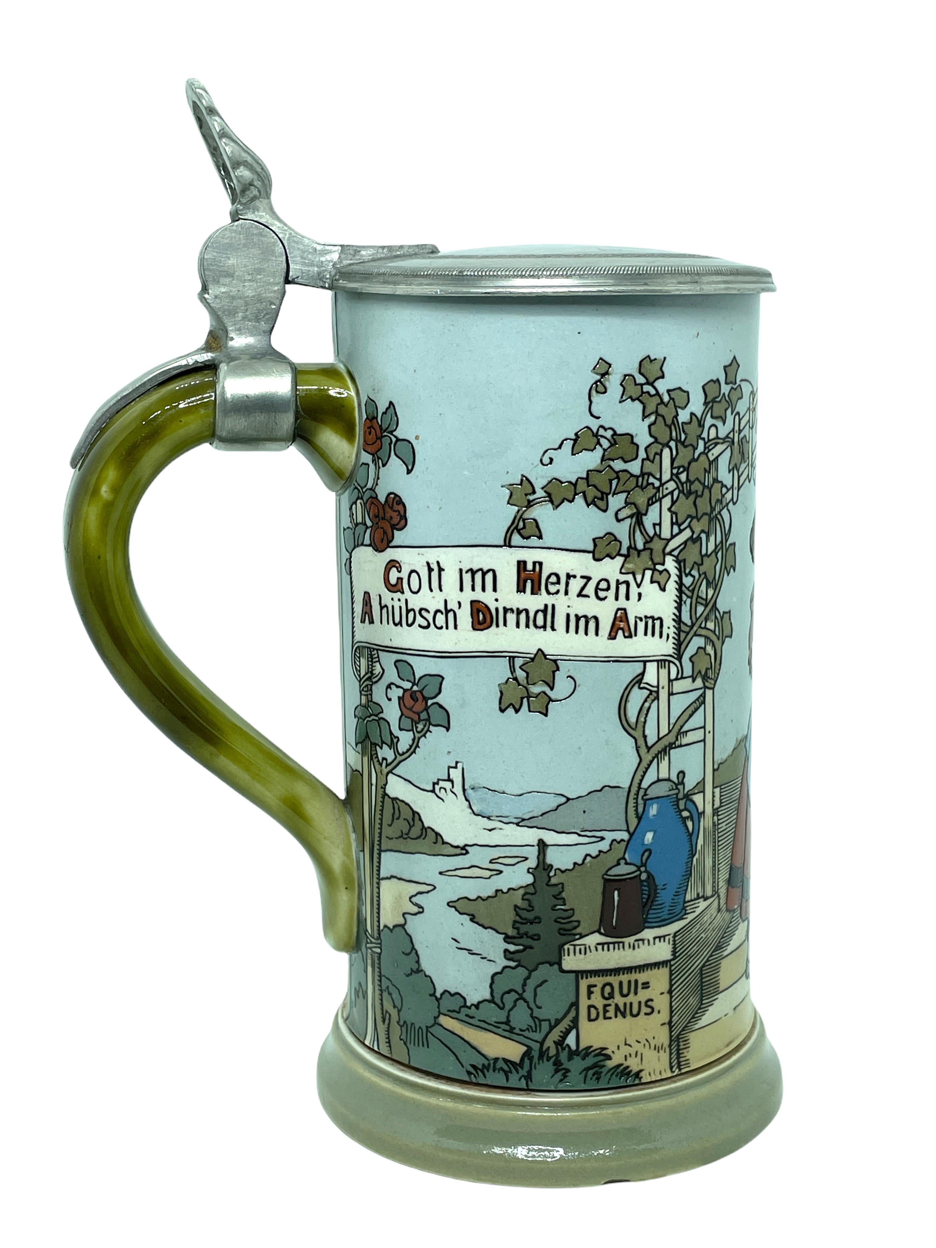 Mid-Century Modern Dancing Couple V&B Villeroy and Boch Mettlach Beer Stein Lidded Antique Germany