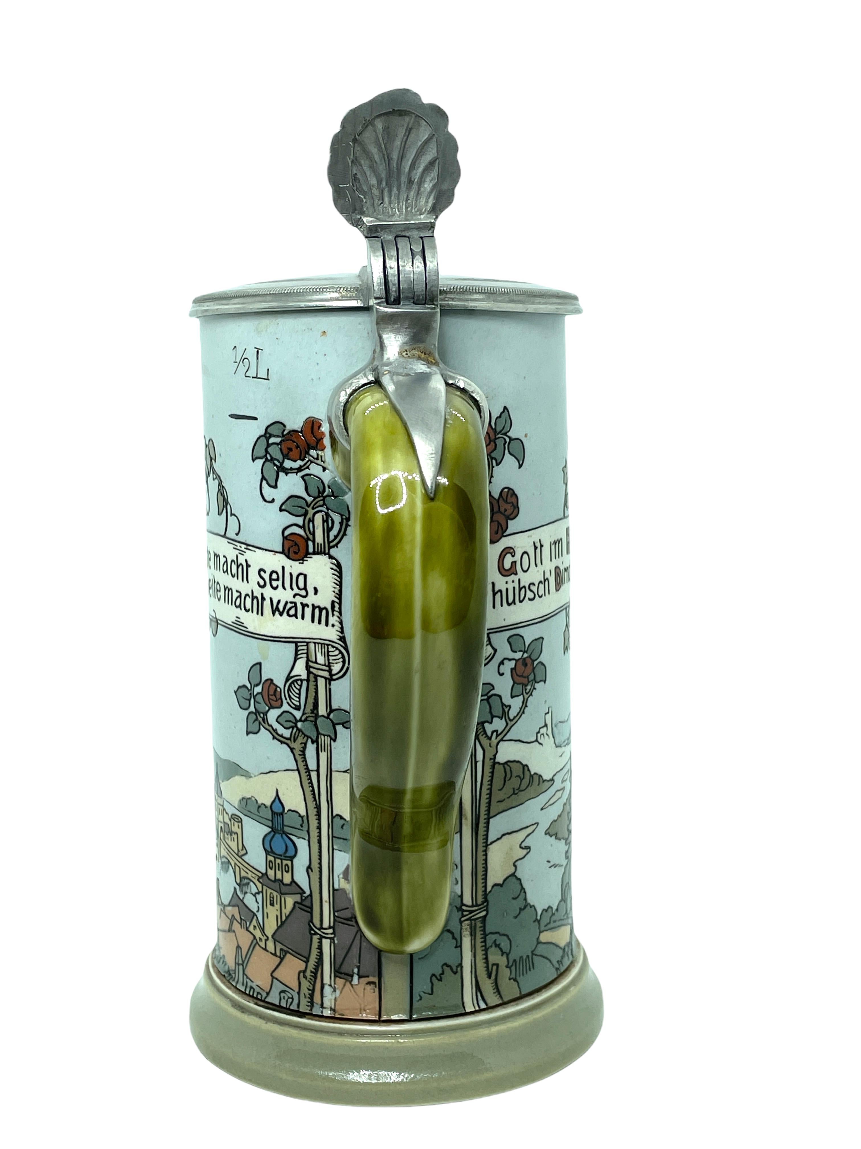 Dancing Couple V&B Villeroy and Boch Mettlach Beer Stein Lidded Antique Germany In Good Condition In Nuernberg, DE