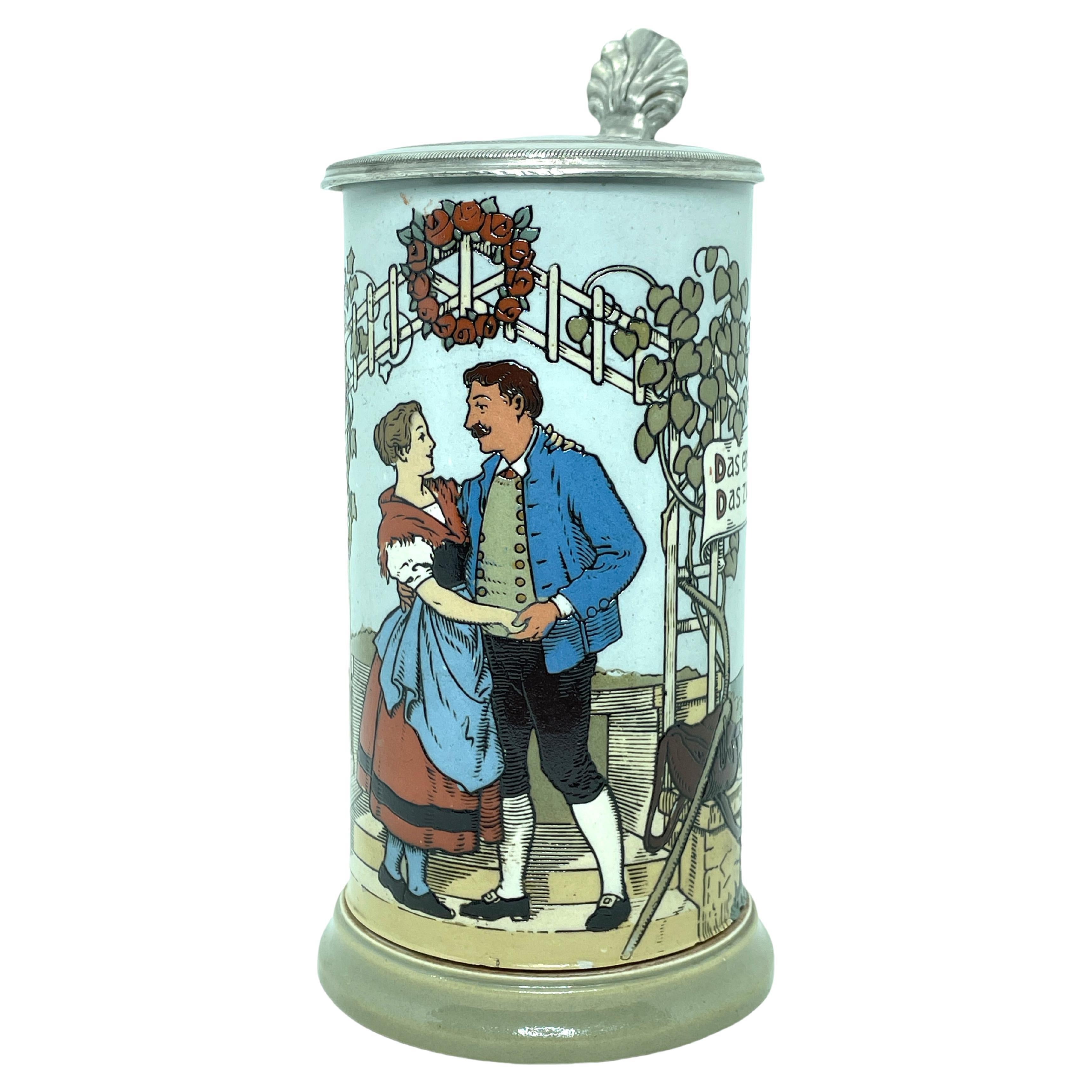 V&B Villeroy and Boch Mettlach - Dancing Couple - Beer Stein Lidded - Allemagne - Antique Allemagne en vente