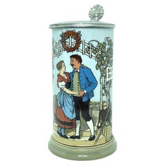 Dancing Couple V&B Villeroy und Boch Mettlach Bierstein mit Deckel, antik, Deutschland