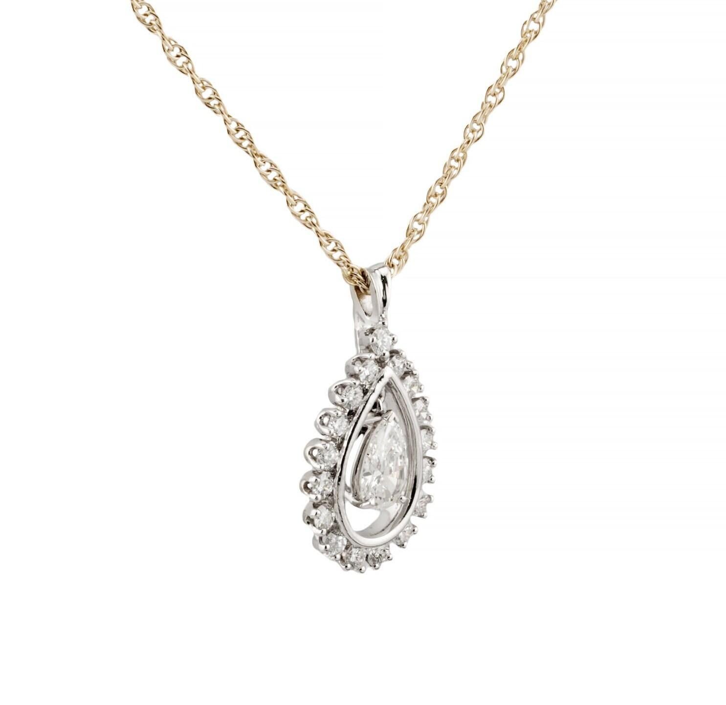 Dancing Diamant 1,70ctw Tropfen-Halskette aus 14K Weißgold (Tropfenschliff)