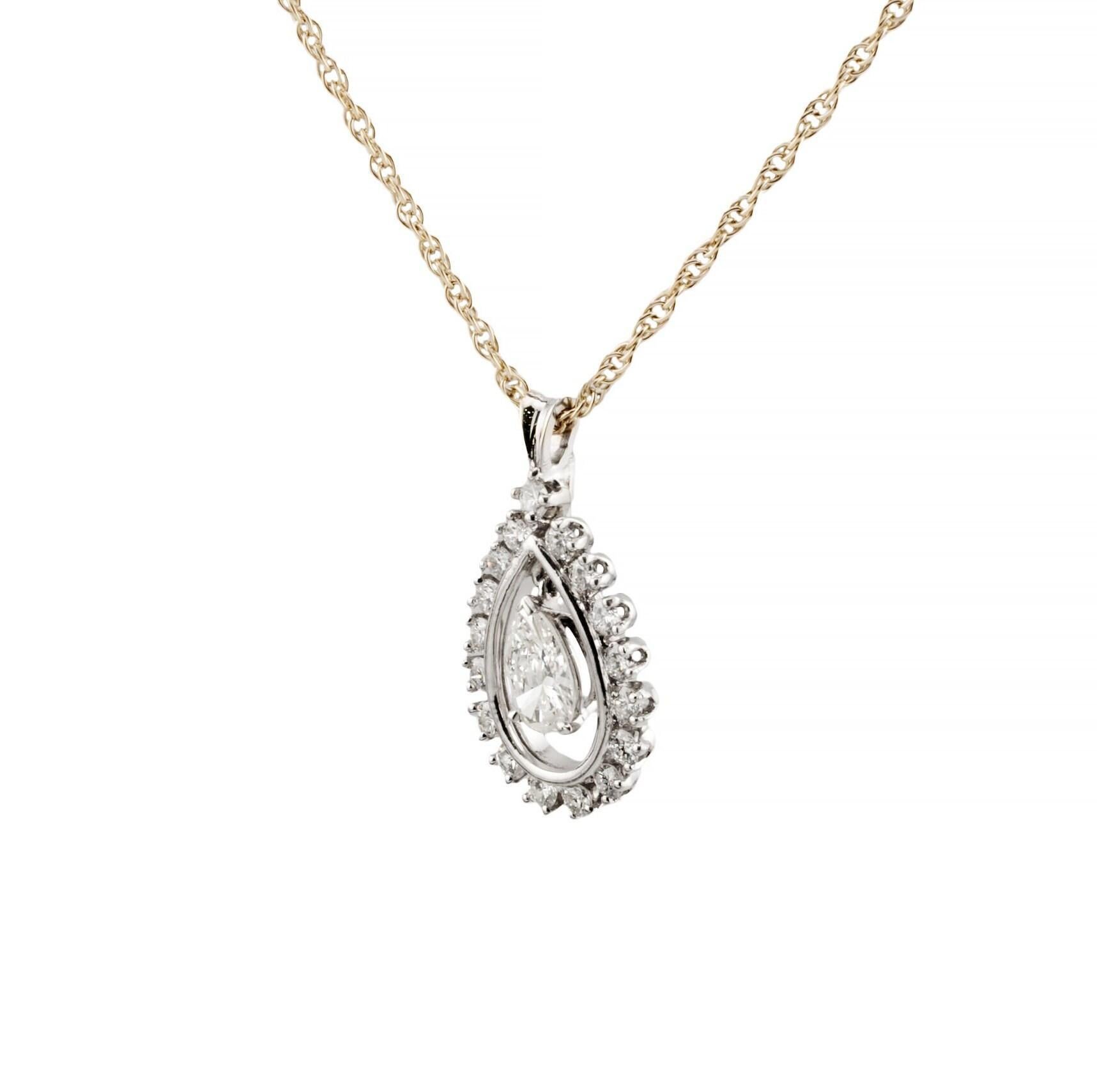 Dancing Diamant 1,70ctw Tropfen-Halskette aus 14K Weißgold im Zustand „Gut“ in Boston, MA
