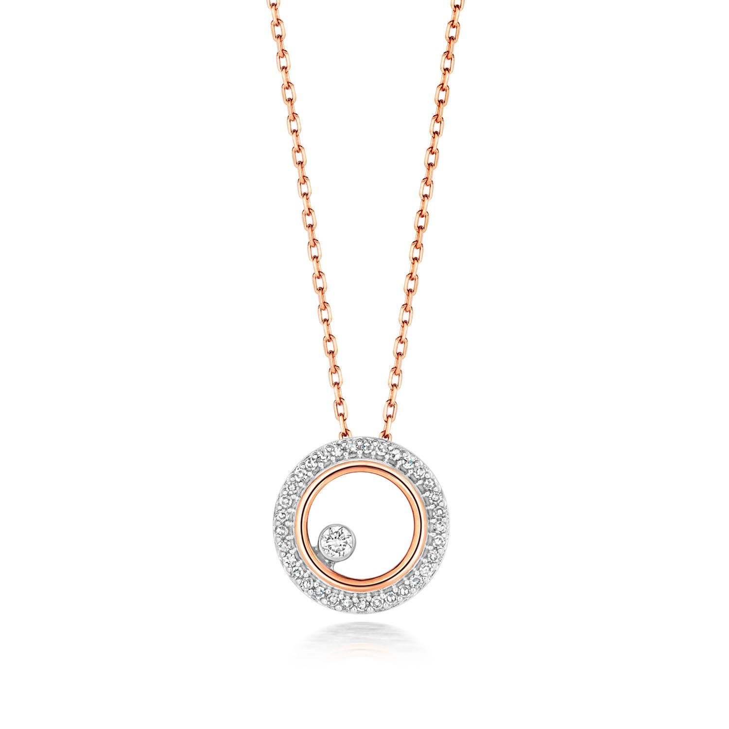 Dancing DIAMOND CIRCLE NECKLACE IN 9CT ROSE GOLD For Sale