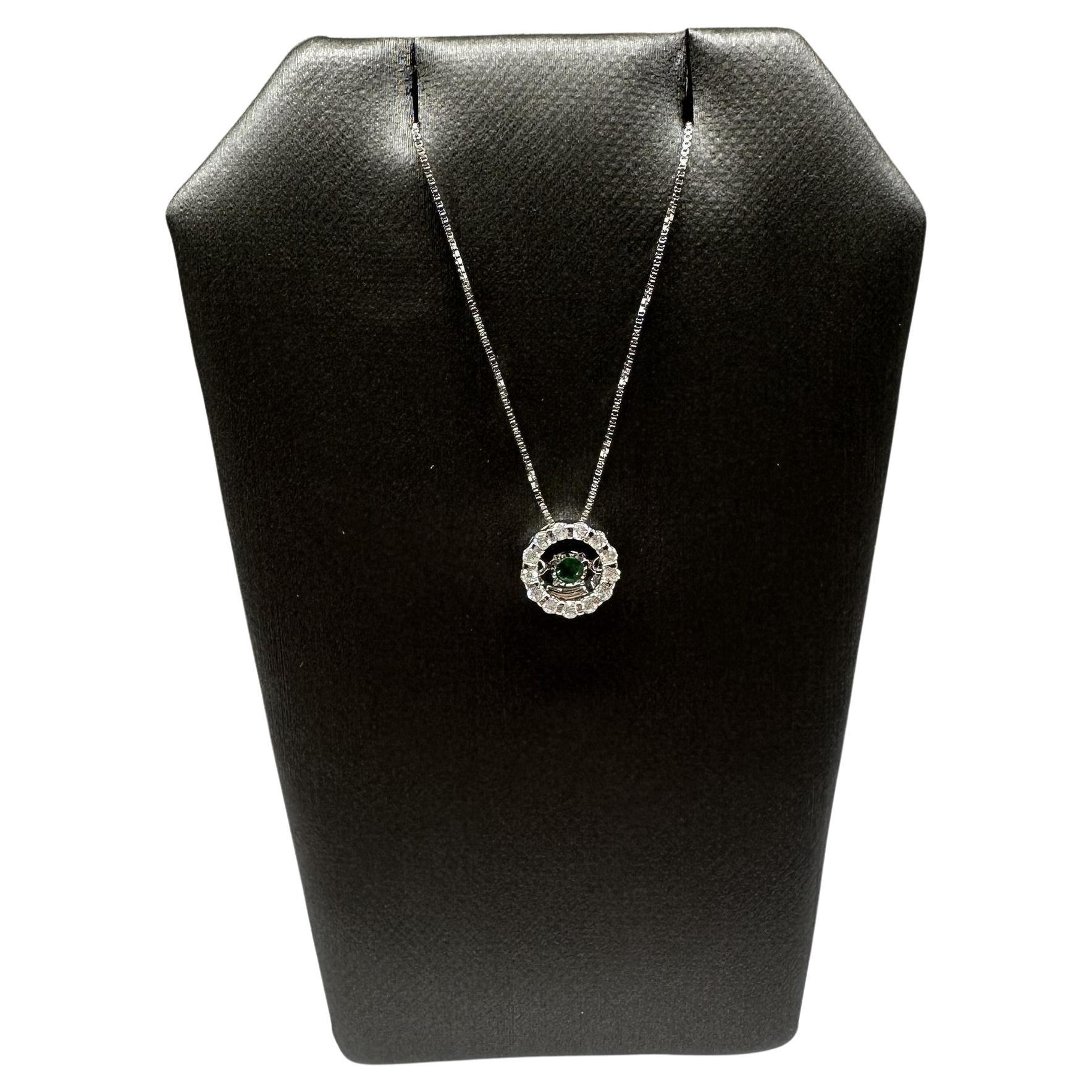 Dancing Diamond Emerald 
Diamond Necklace in 14kt White Gold – 18in, New For Sale