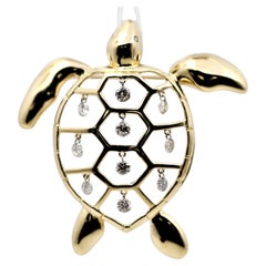 Dancing Diamond Gold Turtle Pendant-Brooch