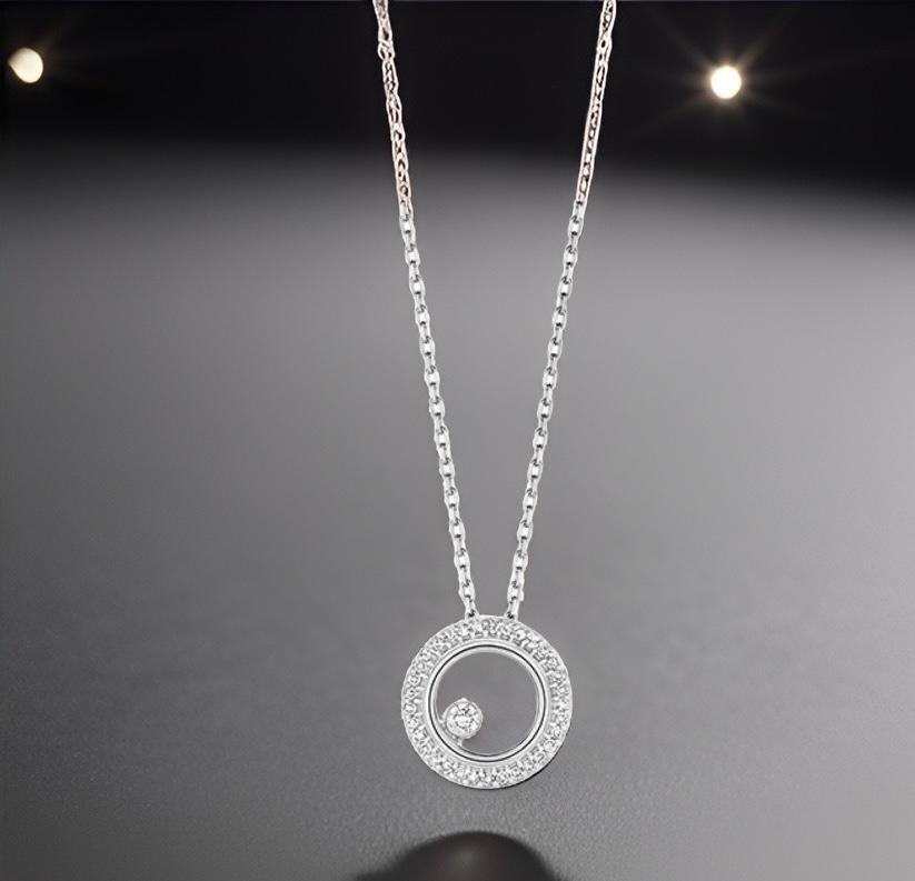Dancing DIAMOND Necklace Floating CIRCLE round IN 9CT WHITE GOLD In New Condition For Sale In Ilford, GB