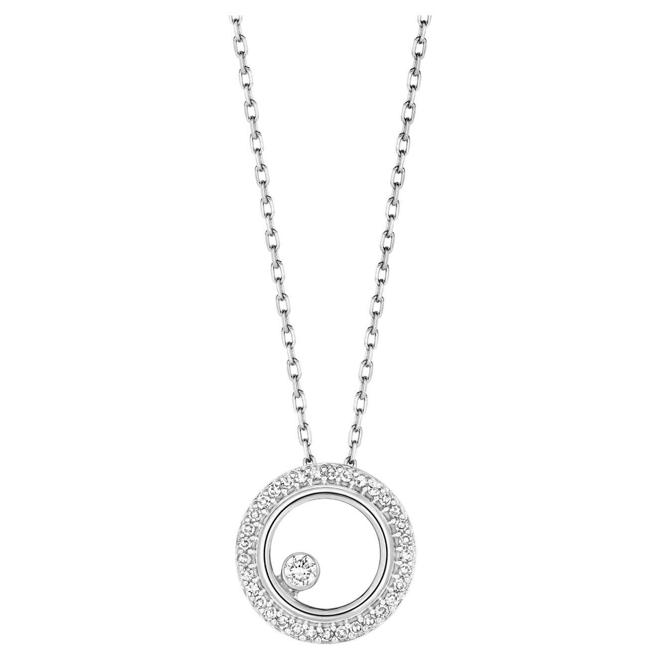 Dancing DIAMOND Necklace Floating CIRCLE round IN 9CT WHITE GOLD