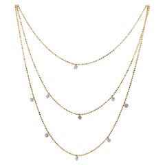 Dashing Diamond Three Layer Necklace .72 Carats in 14K Yellow Gold Beaded Chain