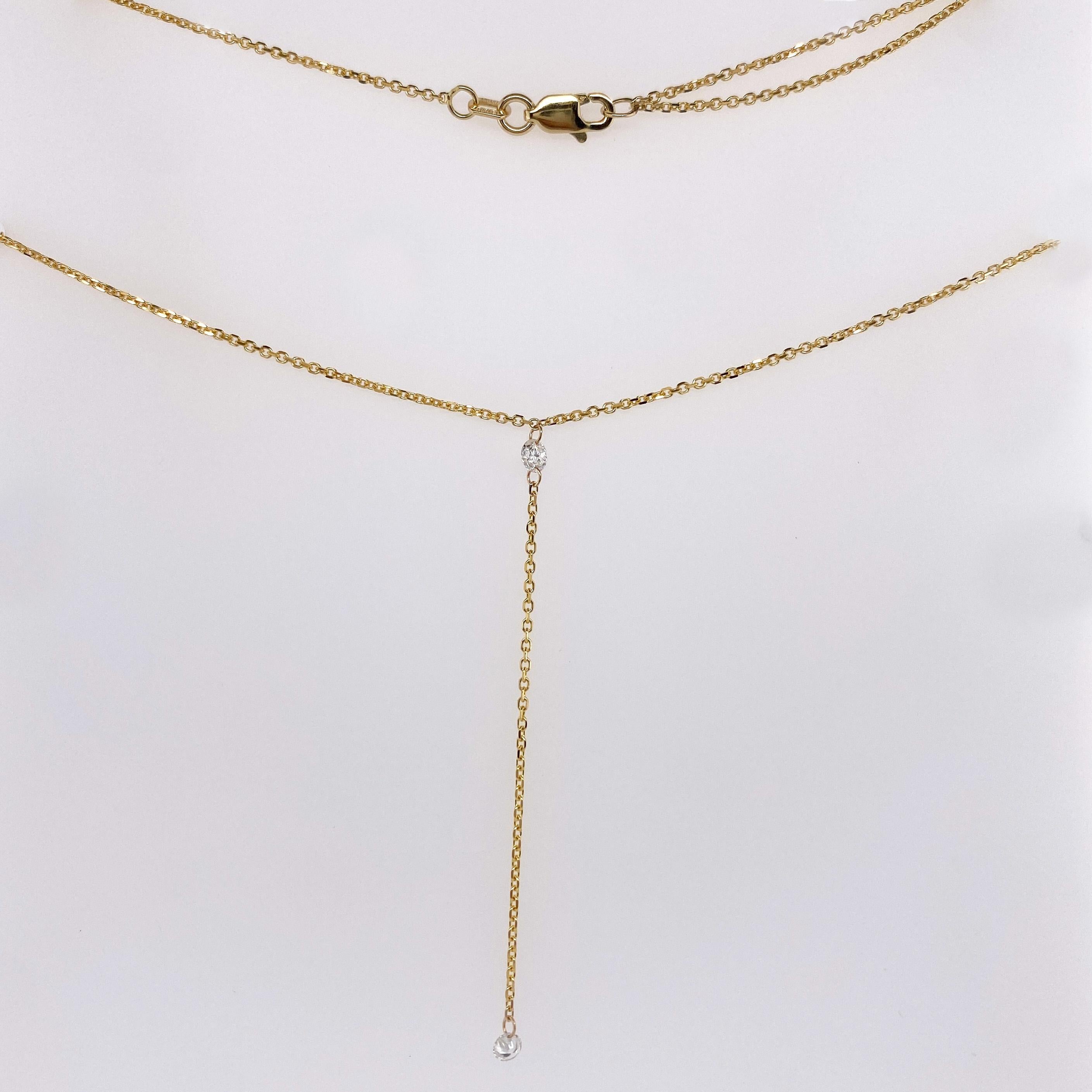 Contemporaneo Collana Dancing Diamond con design a Y e due diamanti in oro giallo 14K in vendita