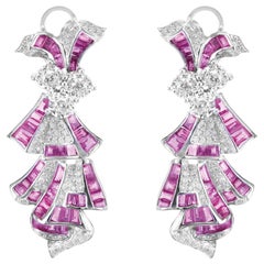 Dancing Doll Art Deco Style Vivid Red Ruby and Diamond Dangle Earring